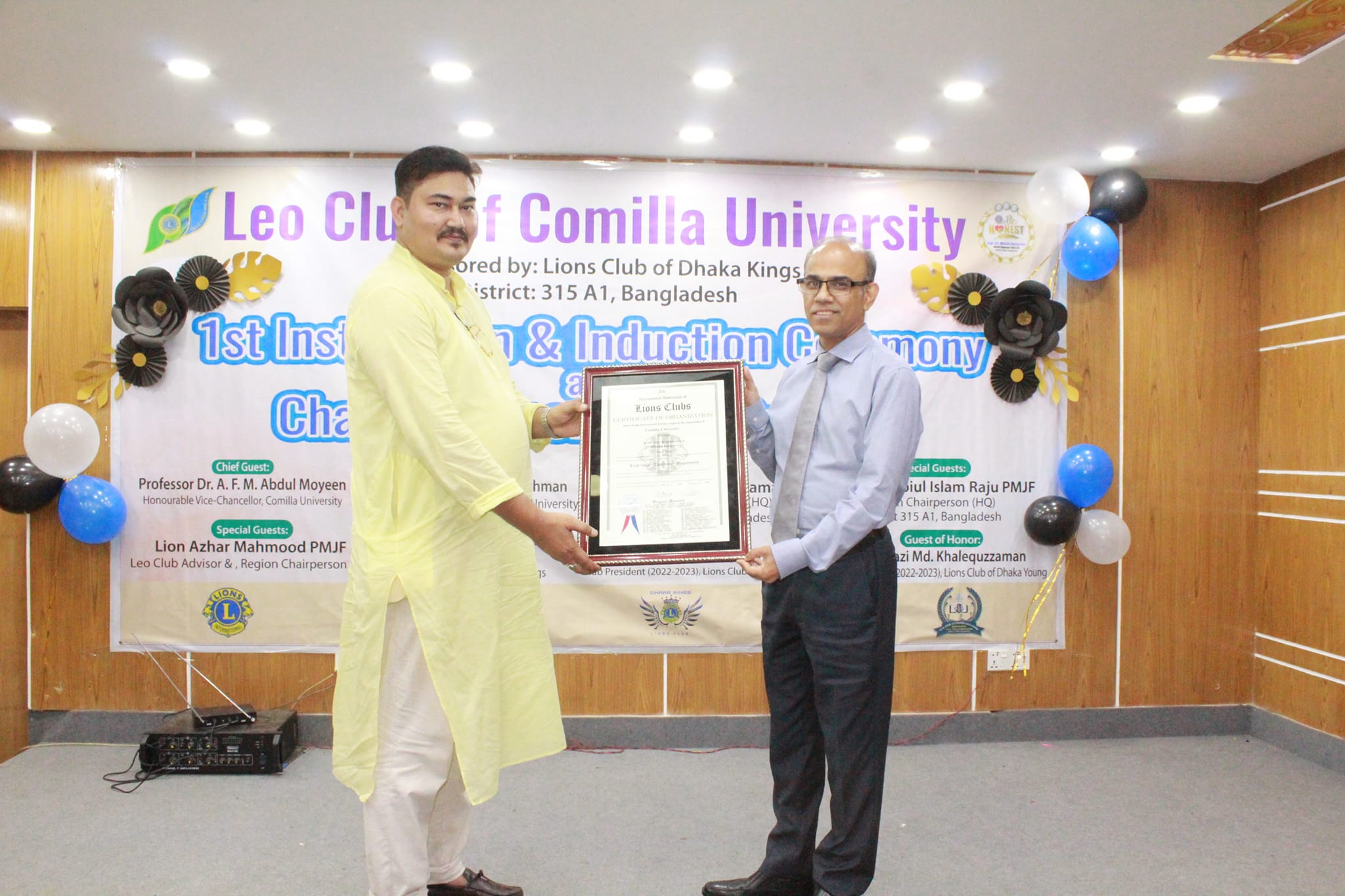 At the moment of handing over the International Charter of Leo Club of Comilla University to Mr. Prof. Dr. AFM Abdul Moin, Honorable Vice Chancellor of Comilla University.
